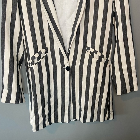 ZARA Linen Stripe Long Blazer - Picture 5 of 10